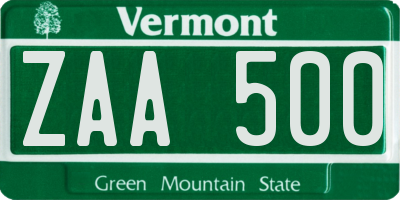 VT license plate ZAA500
