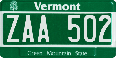 VT license plate ZAA502