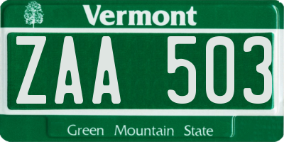 VT license plate ZAA503