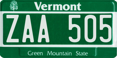 VT license plate ZAA505