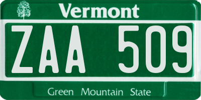 VT license plate ZAA509