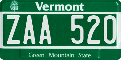 VT license plate ZAA520