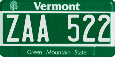 VT license plate ZAA522