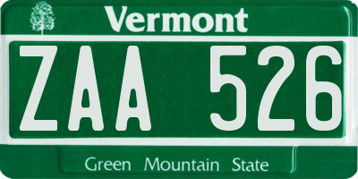 VT license plate ZAA526