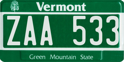 VT license plate ZAA533