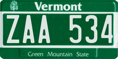 VT license plate ZAA534