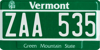 VT license plate ZAA535