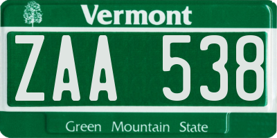 VT license plate ZAA538