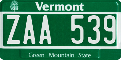 VT license plate ZAA539