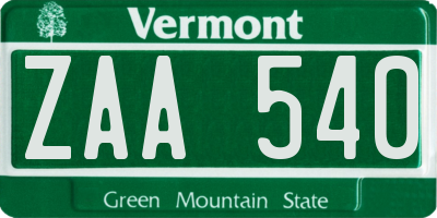 VT license plate ZAA540