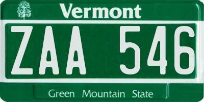 VT license plate ZAA546