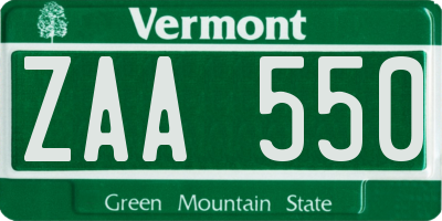 VT license plate ZAA550