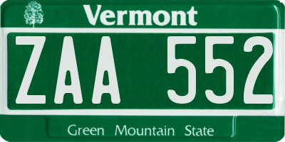 VT license plate ZAA552