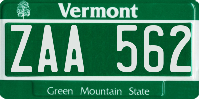 VT license plate ZAA562