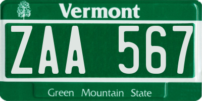 VT license plate ZAA567