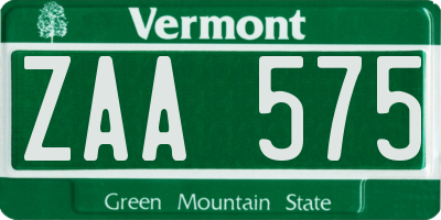 VT license plate ZAA575