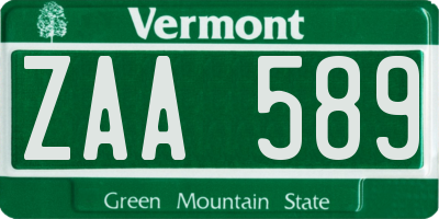 VT license plate ZAA589