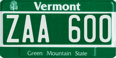 VT license plate ZAA600