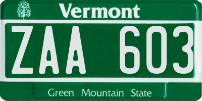 VT license plate ZAA603