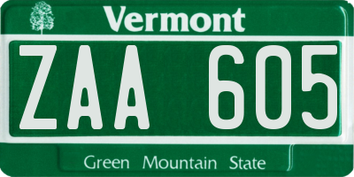 VT license plate ZAA605