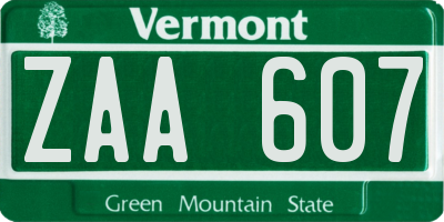VT license plate ZAA607