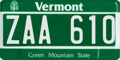VT license plate ZAA610