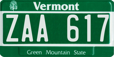 VT license plate ZAA617
