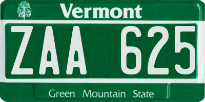 VT license plate ZAA625
