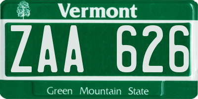 VT license plate ZAA626