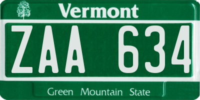 VT license plate ZAA634