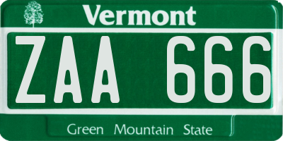 VT license plate ZAA666