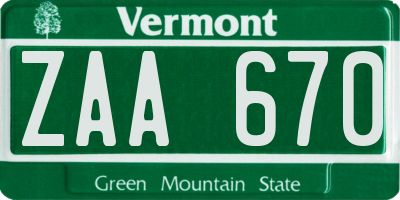 VT license plate ZAA670