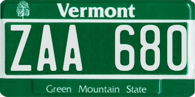 VT license plate ZAA680