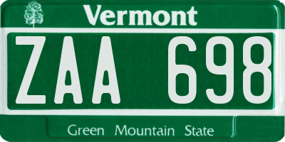 VT license plate ZAA698