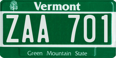 VT license plate ZAA701