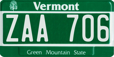 VT license plate ZAA706
