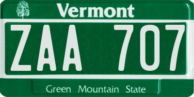 VT license plate ZAA707