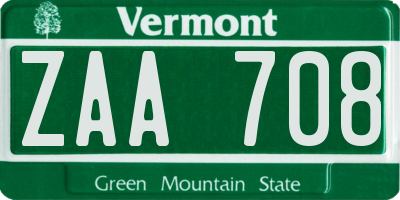 VT license plate ZAA708