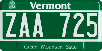 VT license plate ZAA725