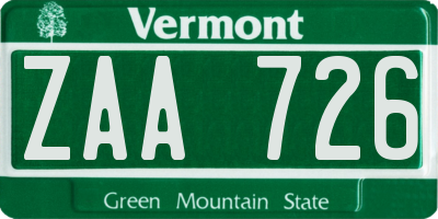 VT license plate ZAA726