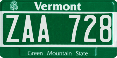 VT license plate ZAA728