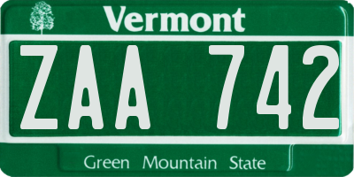 VT license plate ZAA742