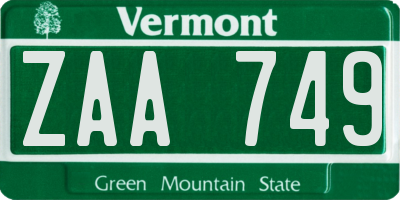 VT license plate ZAA749