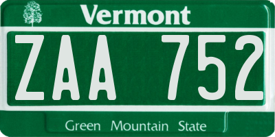 VT license plate ZAA752