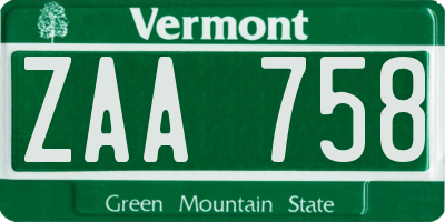 VT license plate ZAA758