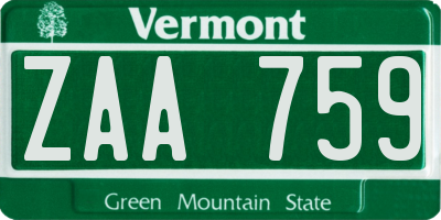 VT license plate ZAA759