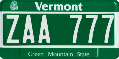 VT license plate ZAA777