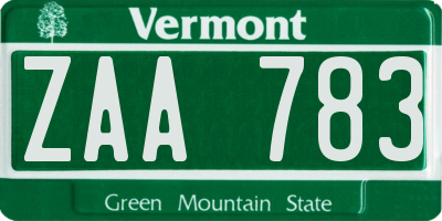 VT license plate ZAA783