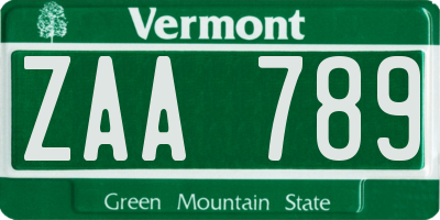 VT license plate ZAA789