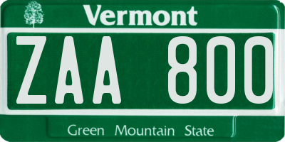 VT license plate ZAA800